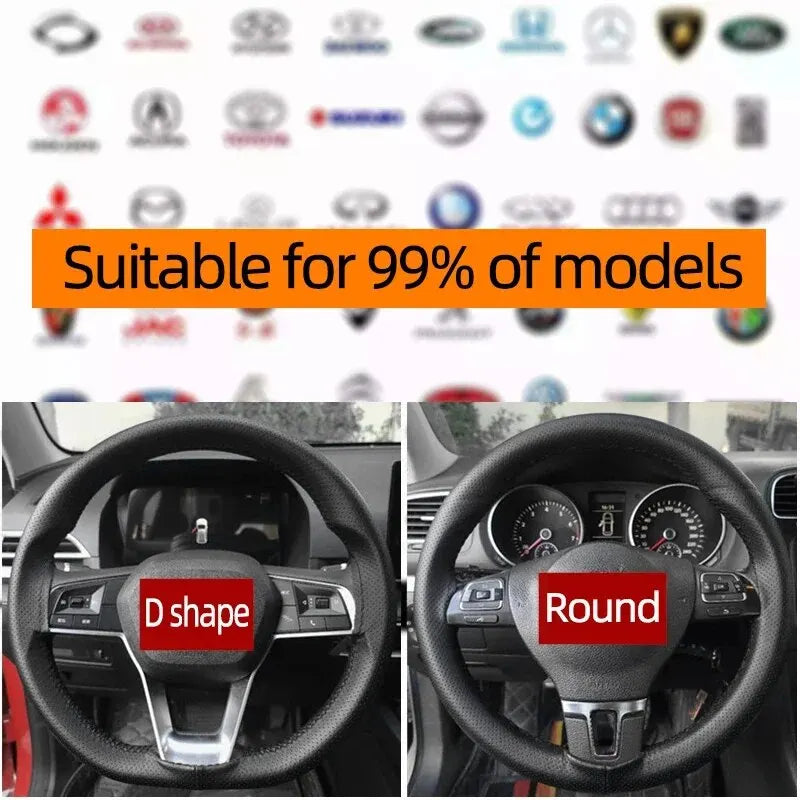 Universal Leather Car Steering Wheel Stitch On Wrap Cover Fit for 38cm