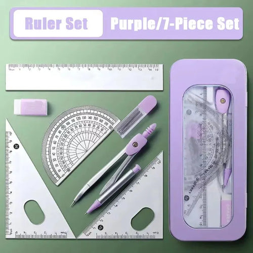 7-Piece Compass and Ruler Set Student Ruler Set Cute Rriangle Ruler