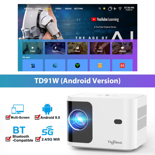 ThundeaL HD Mini Projector TD91 for Full HD 1080P 4K Video 5G WIFI