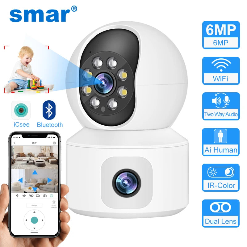 Smar 6MP WiFi Camera with Dual Screens Two-Way Audio Baby Monitor