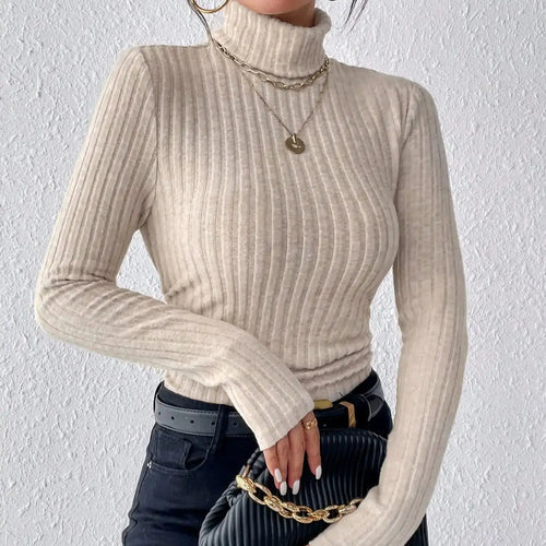Autumn and Winter Sexy Texture Pit Stripe Slim Knit Long Sleeve