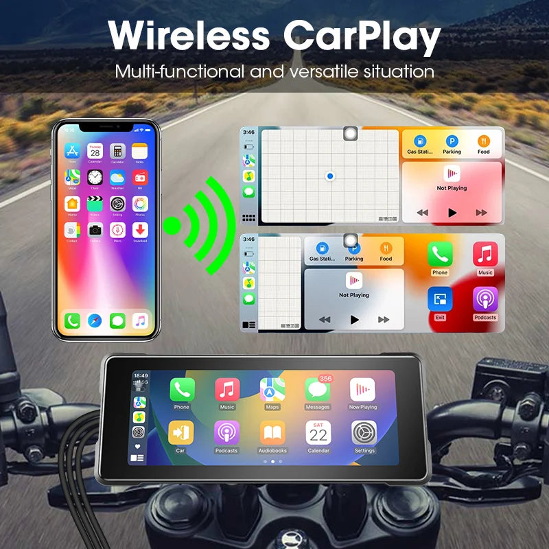 JMCQ 6.86'' Motorcycle DVR GPS Navigaton Wireless Carplay Android Auto