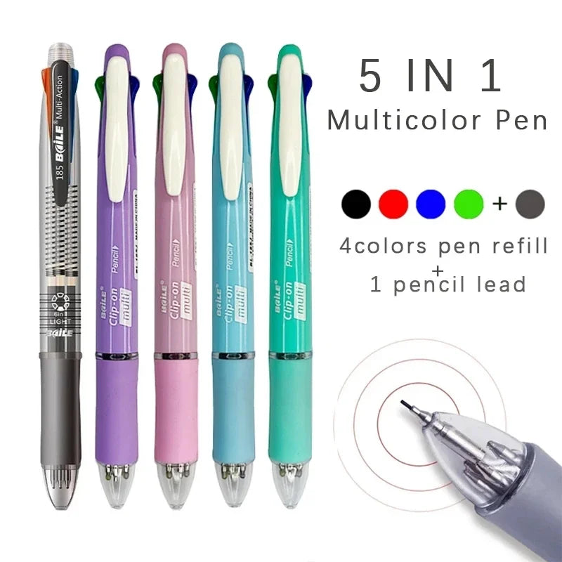 5 In 1 Multicolor Ballpoint Pens 4 Colors Ball Pen 1 Automatic Pencil