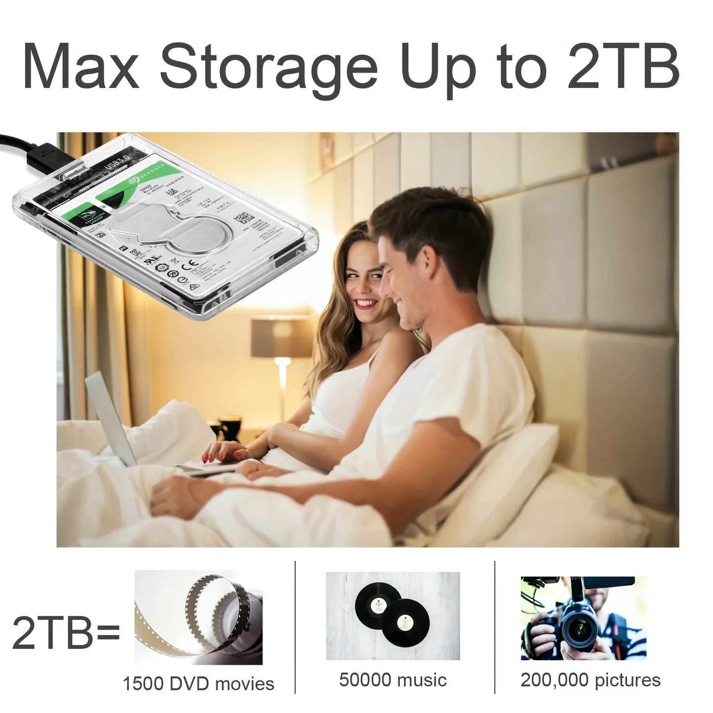 USB3.0 External HDD Case 5Gbps 2.5 Inch Transparent Hard Disk Case