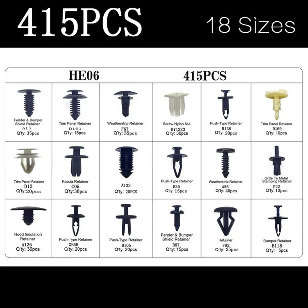 415/100/50 Pcs Universal Car Bumper Retainer Clips Fender Hole Rivets