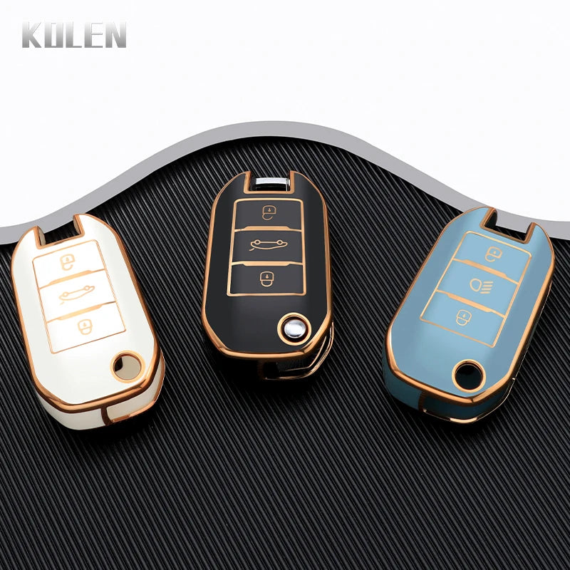 New TPU Car Flip Key Case Cover Shell For Peugeot 208 308 408 508 2008