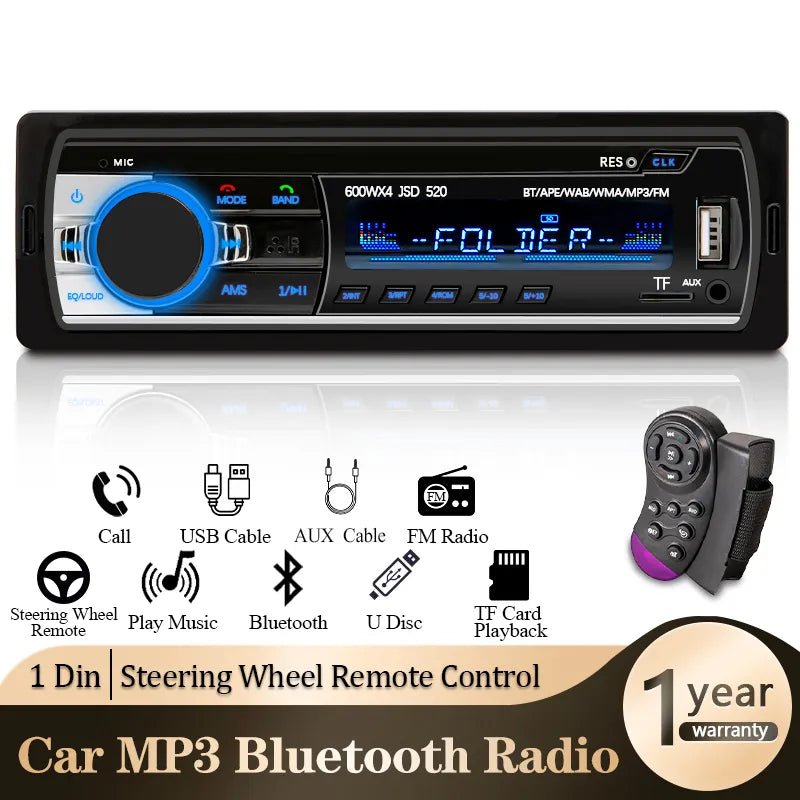 Car Radio 1 din Stereo Player Digital Bluetooth Car MP3 Player 60Wx4