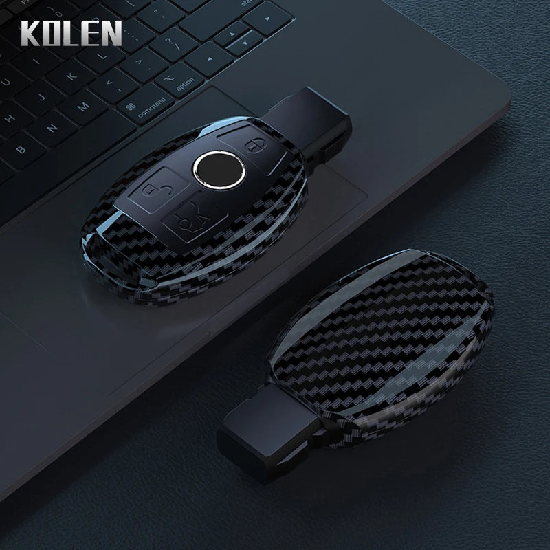 ABS Carbon Fiber Car Key Case Cover Shell For Mercedes Benz A B C E