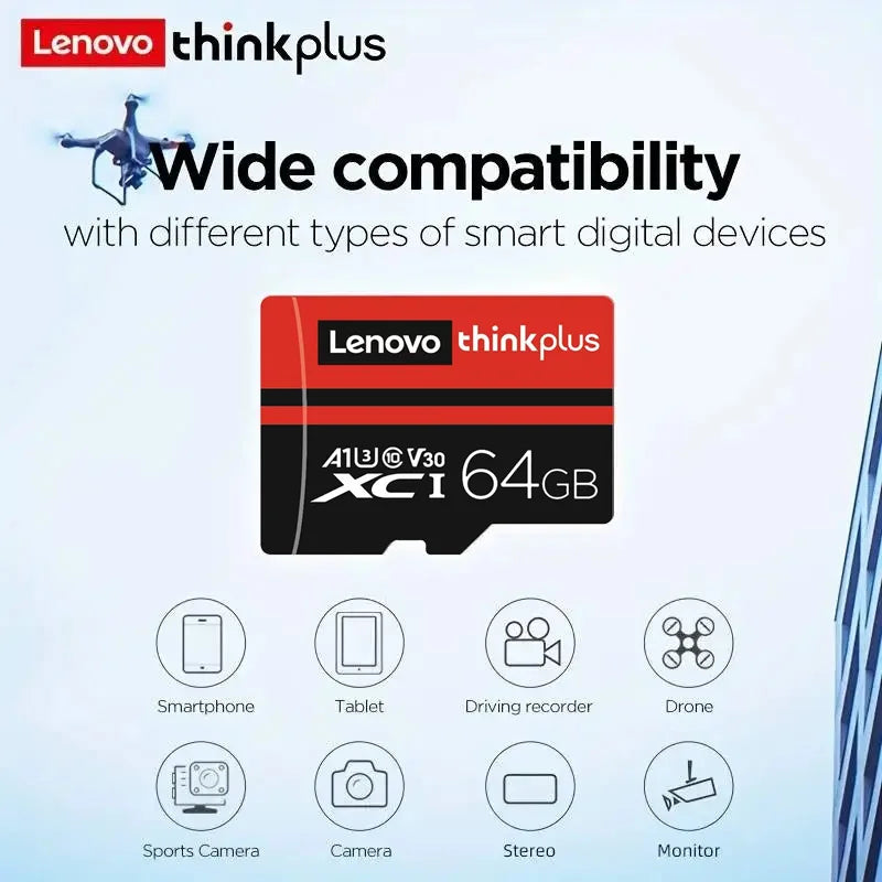 Lenovo ThinkPlus Mini Micro SD Card Class 10 TF Flash Card 64GB Red &