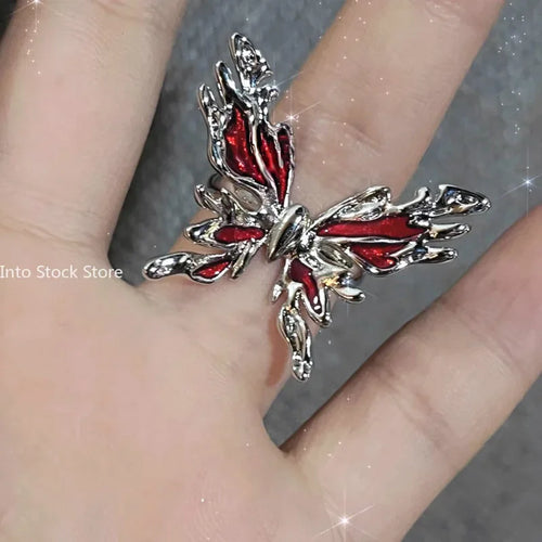 Vintage Red Enamel Cross Open Rings For Women Men Punk Hip Hop