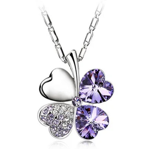 TRPOPSYN Crystal 4 Four Leaf Leaves Clover Pendant Necklaces Lover