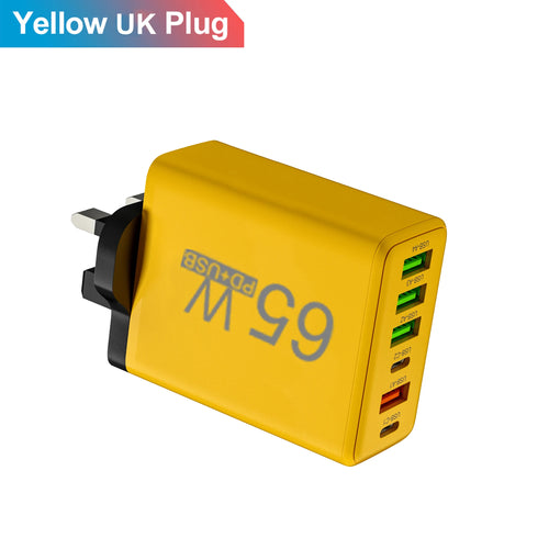 Total 65W 6 in 1 4 USB 2 Type C Quick Charging Fast Wall Charger For