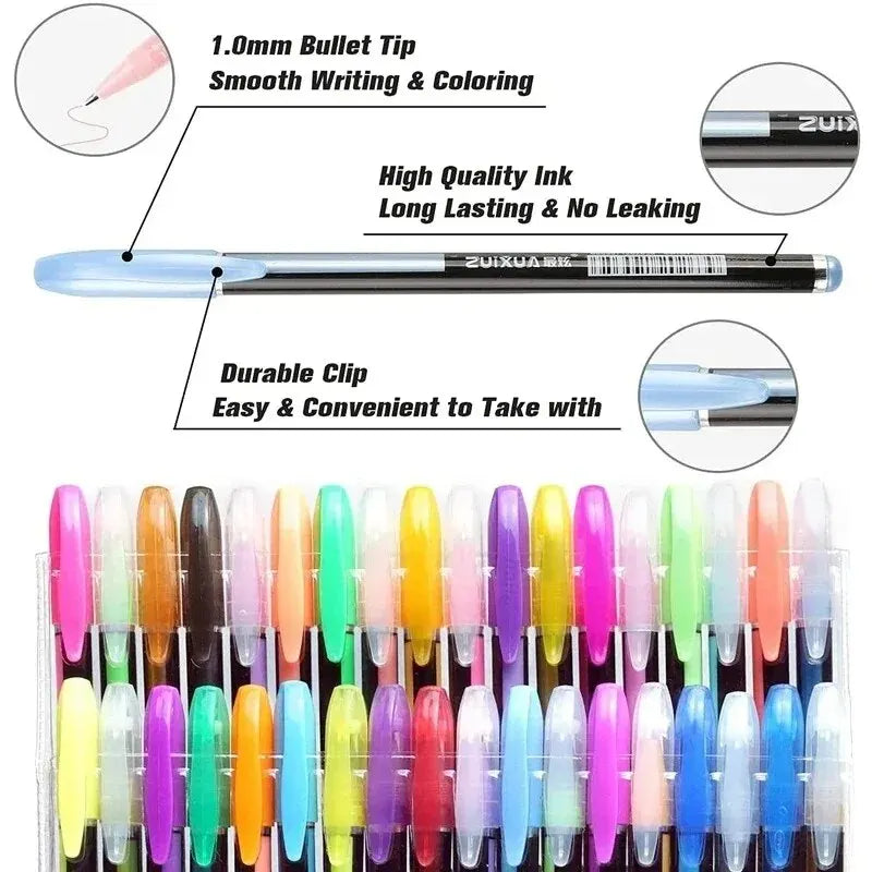 12Pcs Colors Gel Pens and Refills for School Office Coloring Book