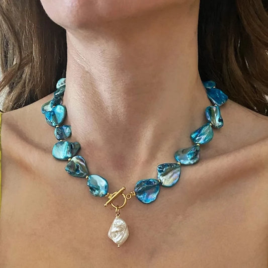 Y2K Trend Wedding Party Jewelry Blue Shell Sheet Choker Necklace For