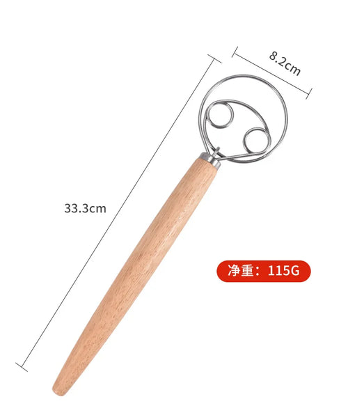 Best Wooden Hand Danish/Dough Whisk Stainless Steel Doutch Dough Whisk