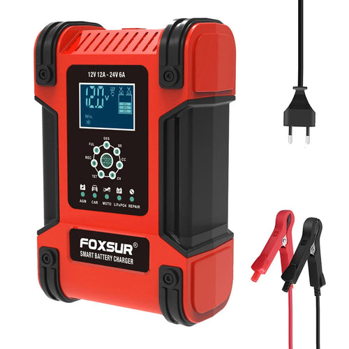 Foxsur Full Automatic Car Battery Charger 12V 12A Digital Display