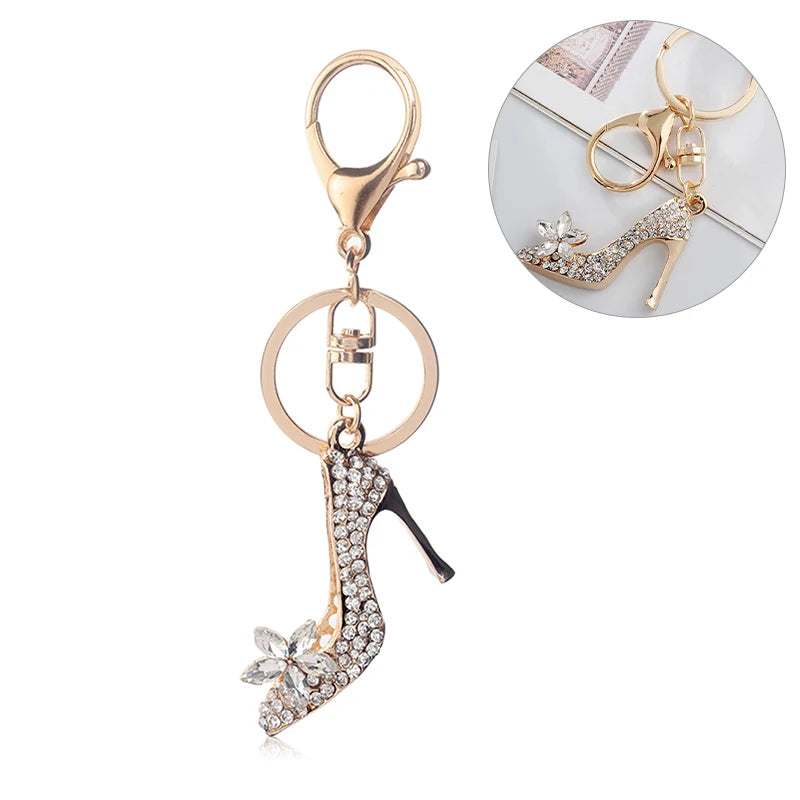 High Heel Shoe Keychain Rhinestone Crystal Purse Car Key Chain Bag