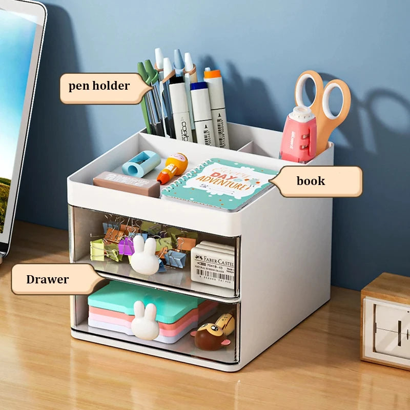 Small Desk Organizer With Drawer, Office Desktop Storage Box, Makeup