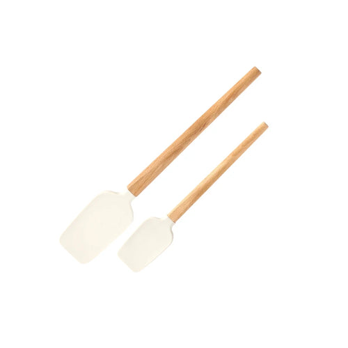 2Pcs/Set White Silicone Cream Spatula Non-stick Pastry Blenders Wood