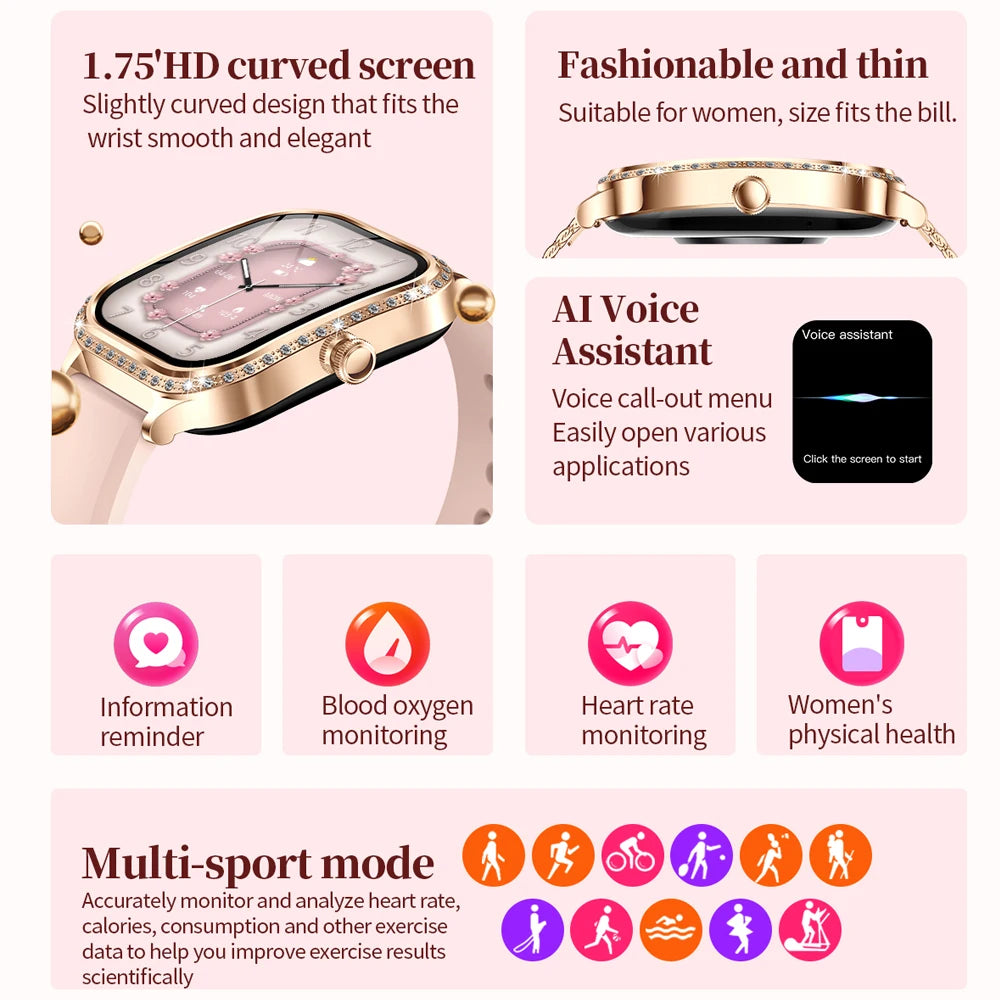 For Xiaomi Huawei New Women Smart Watch Heart Rate Blood Pressure