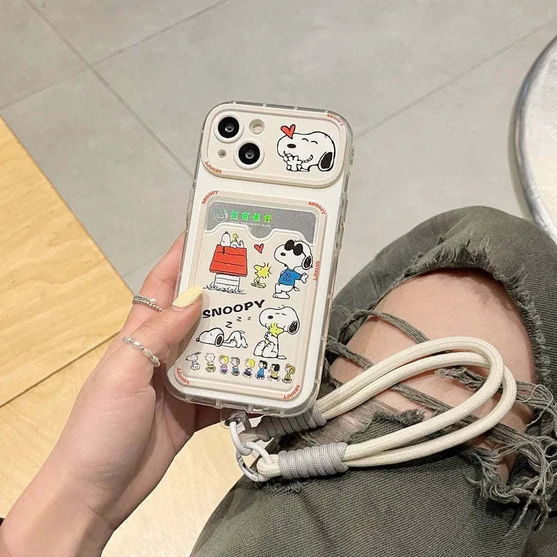 Cute Cartoon Peanut Snoopy Card Holder Pocket Phone Case For iPhone 16
