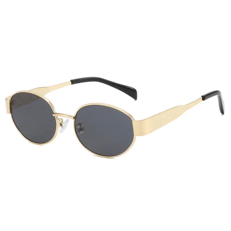 Small Metal Frame Oval Sunglasses For Women 2024 Brand Designer