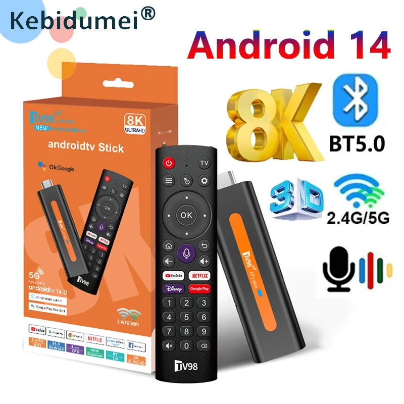 ATV Smart TV Stick Android 14 Support HD 8K Video 4K BT5.0 WiFi 6