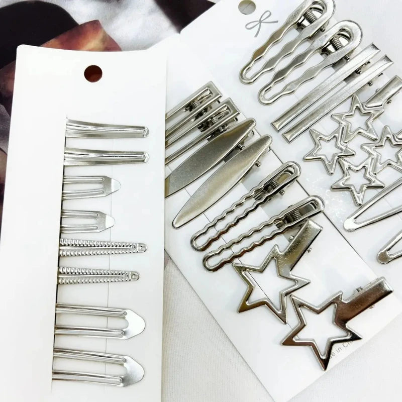 24Pcs Silver Y2k Hair Clips for Women Elegant Metal Duckbill Clip