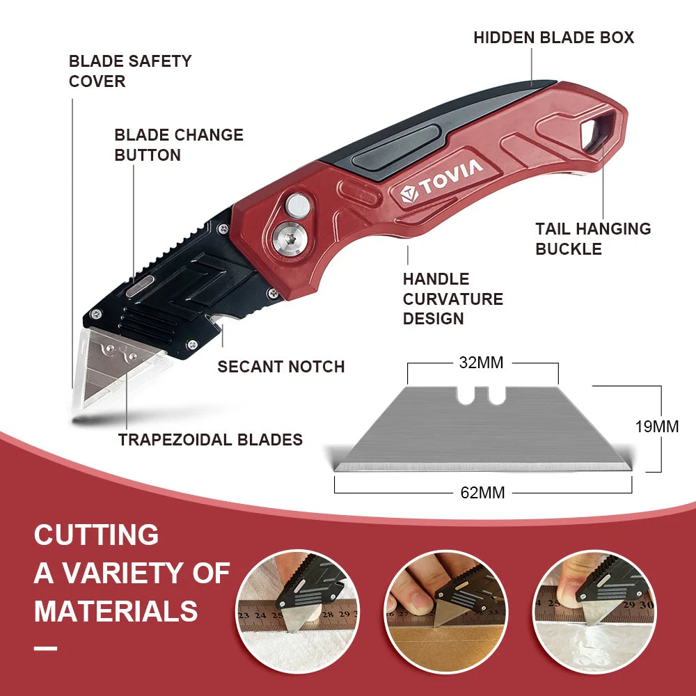 T TOVIA Folding Knife Replaceable Utility Knife for Cable Cartons