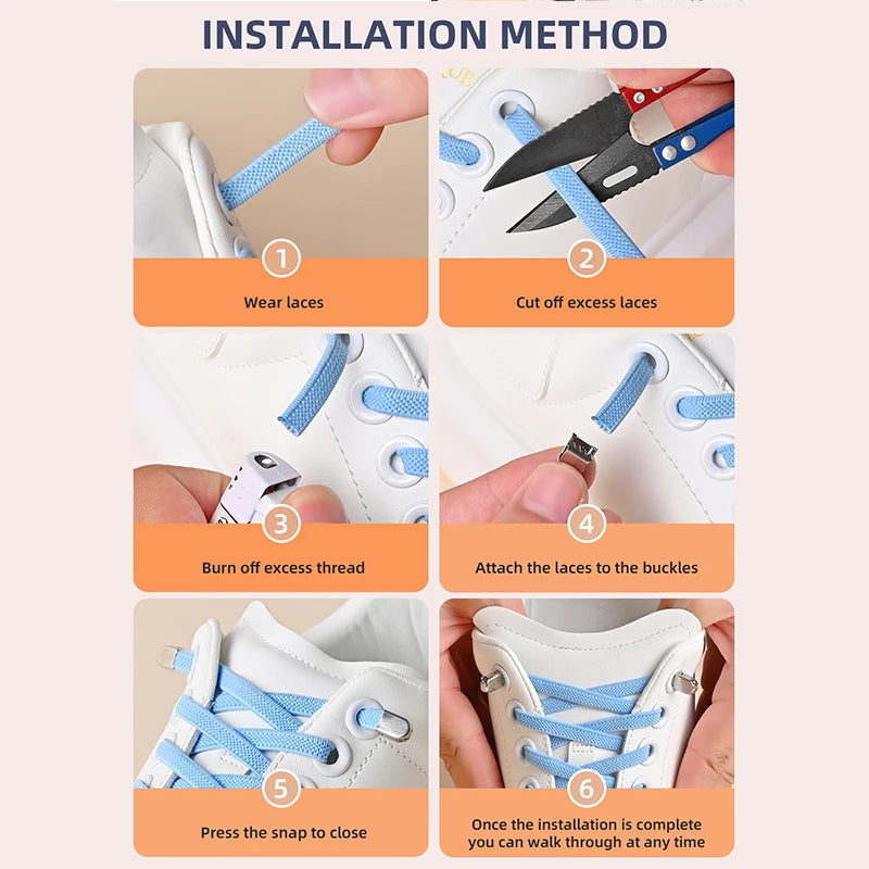 No Tie Shoelaces Elastic Outdoor Leisure Sneakers Quick Safety Flat