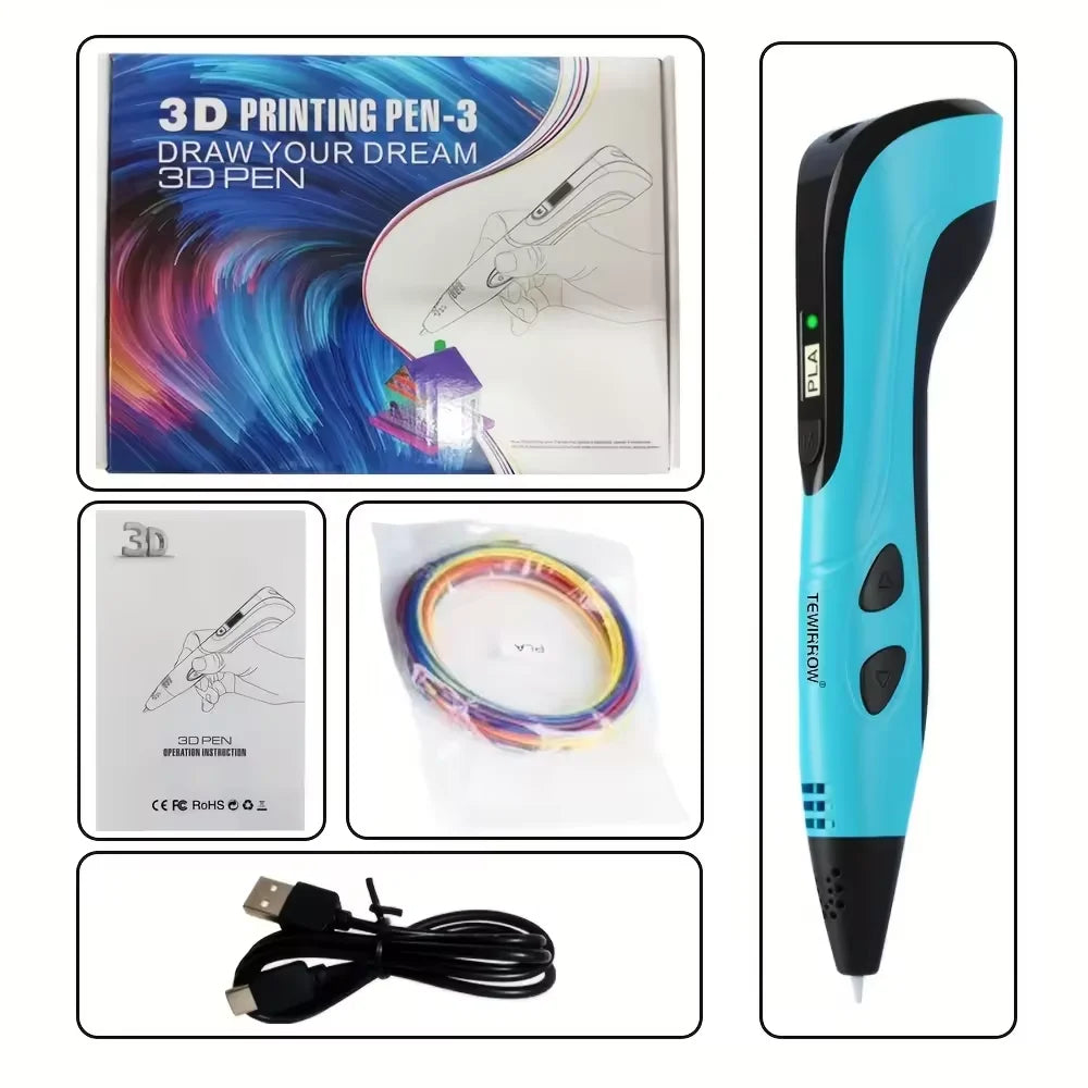 3D Printing Pen With LED Display 10M PLA Filament Children USB Drawing