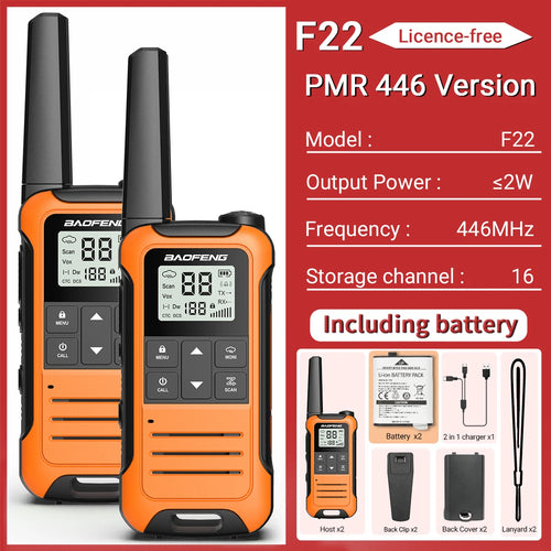2pcs Baofeng F22 Mini Walkie Talkie PMR FRS Long Range Rechargable