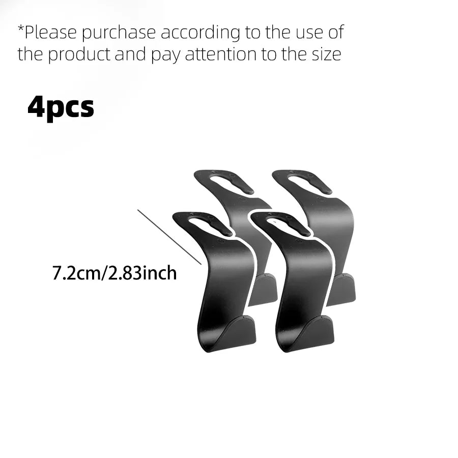 4Pcs Car Headrest Hooks Hanger for Bags Seat Back Organizer Holder