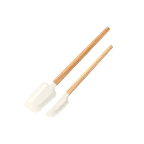 2Pcs/Set White Silicone Cream Spatula Non-stick Pastry Blenders Wood