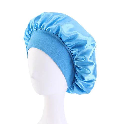 New Women's Satin Solid Wide-brimmed Sleeping Hat Unisex Head Wrap