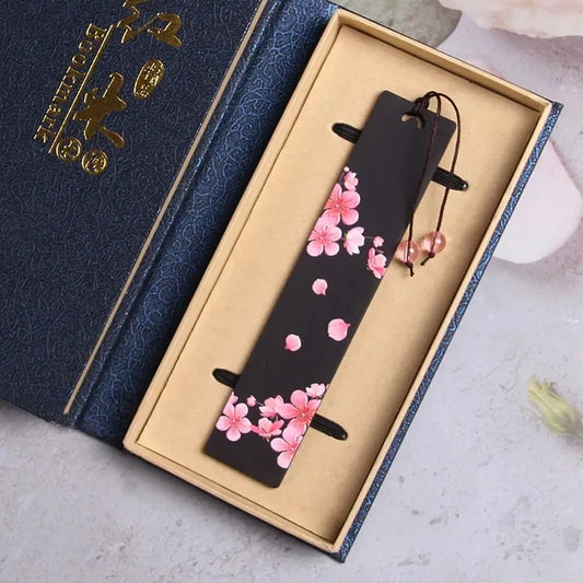 1pc Creative Painted Carved Plum Blossom Sakura Wooden Bookmark School