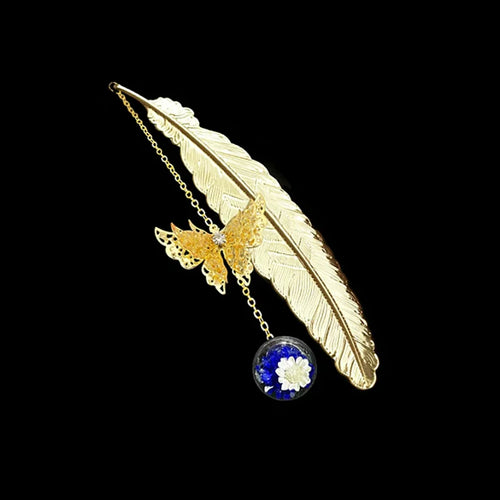 1pc Chinese Style Metal Feather Bookmark Creative Immortal Dried