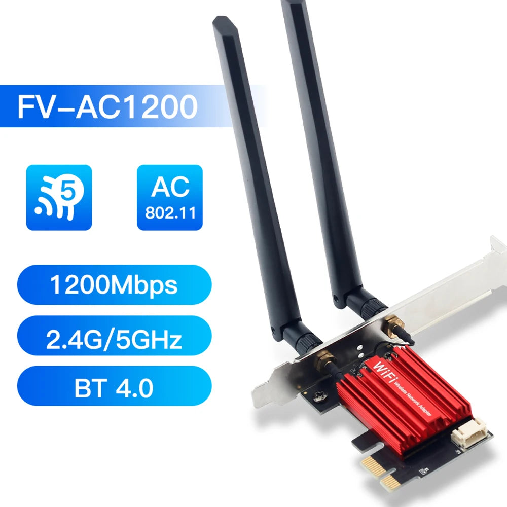 AC1200 WiFi 5 PCIE WiFi Adapter Wireless Network Card Bluetooth 4.0