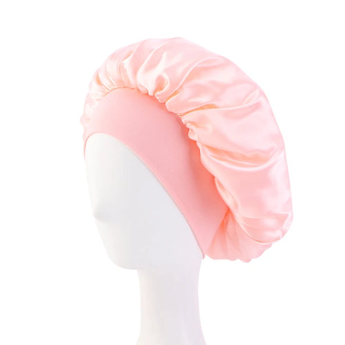 New Women's Satin Solid Wide-brimmed Sleeping Hat Unisex Head Wrap