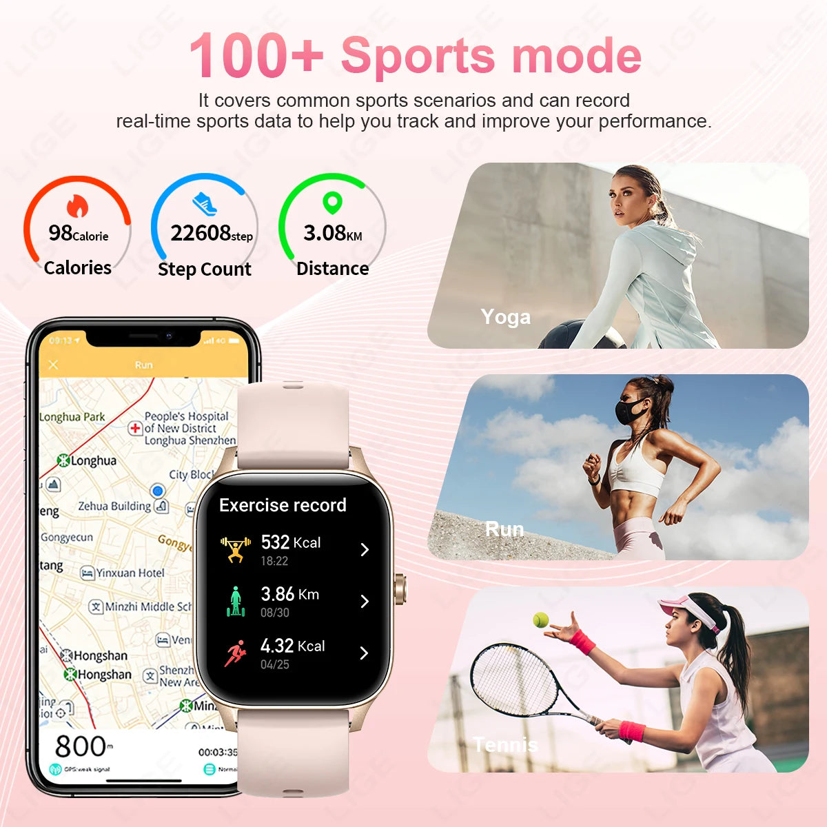 LIGE Fashion Smart Watch Women 1.85” HD Screen Custom Watch Face