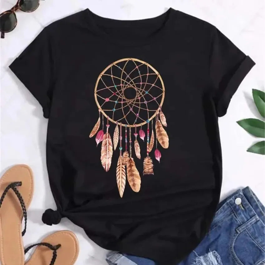 Feather Dreamcatcher Women Fashion T Shirt Harajuku Graphic Tees Shirt