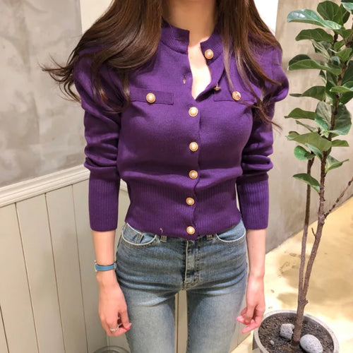 Autumn Long Sleeve Fashion Women Cardigans Sweater Knitted Coat Short