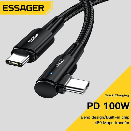 Essager 100W USB Type C To USB C Cable 90 Degree Angle For iPad
