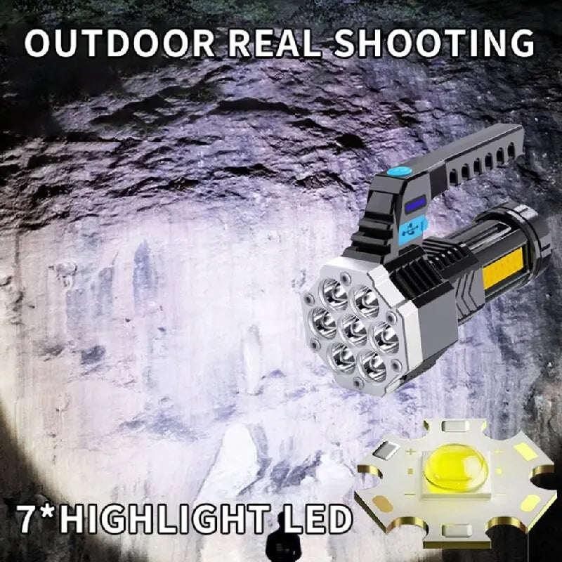 Portable Flashlight 7 LED COB Side Light USB Rechargeable Outdoor
