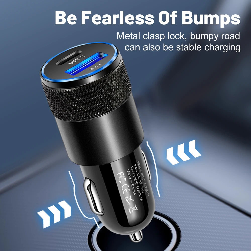 3.1A USB Car Charger Type C Fast Charging Phone Adapter For Xiaomi