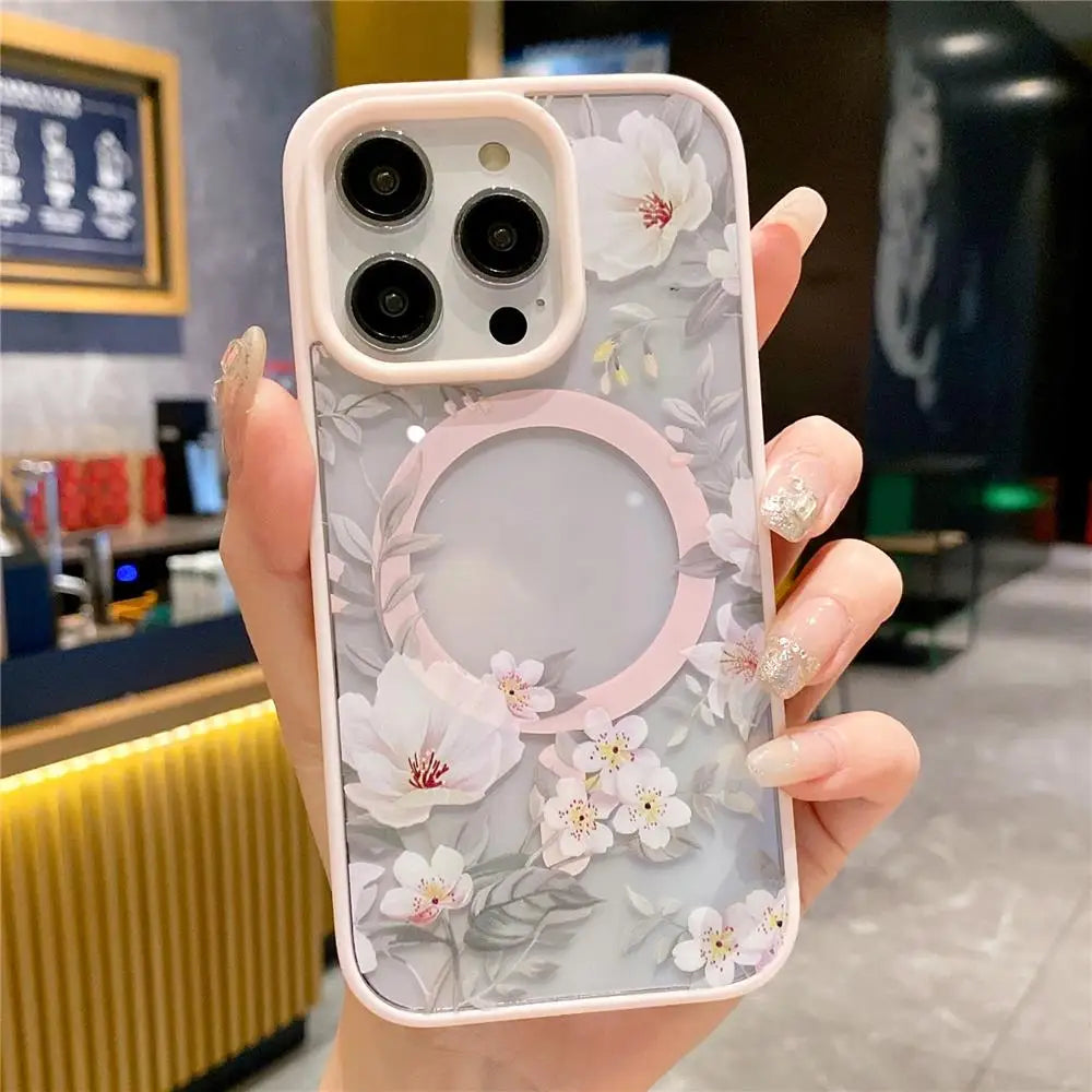 Fashion Flowers Floral Clear For Magsafe Magnetic Wireless Charging