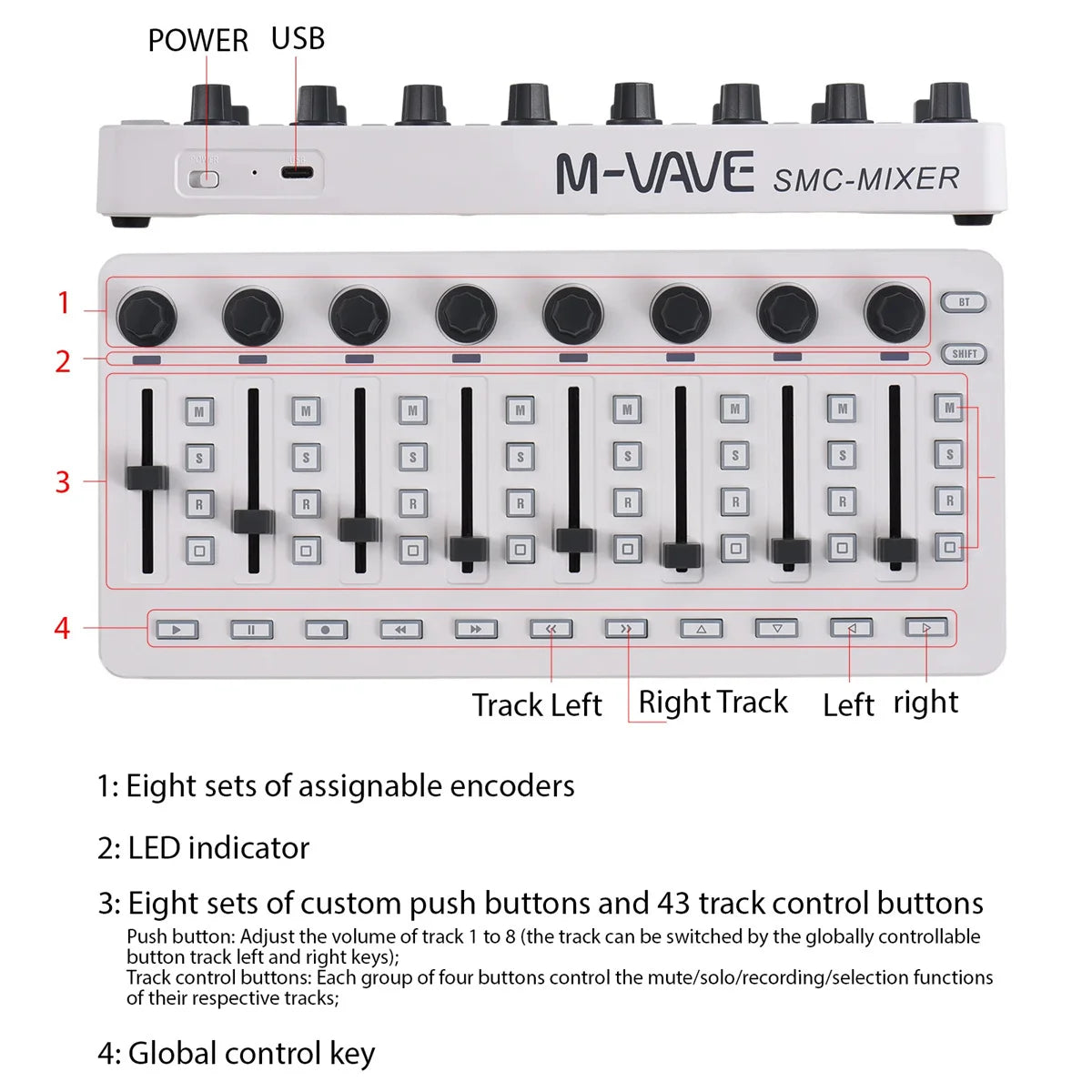 M-VAVE SMC-Mixer Wireless MIDI Controller Mixing Console  BT