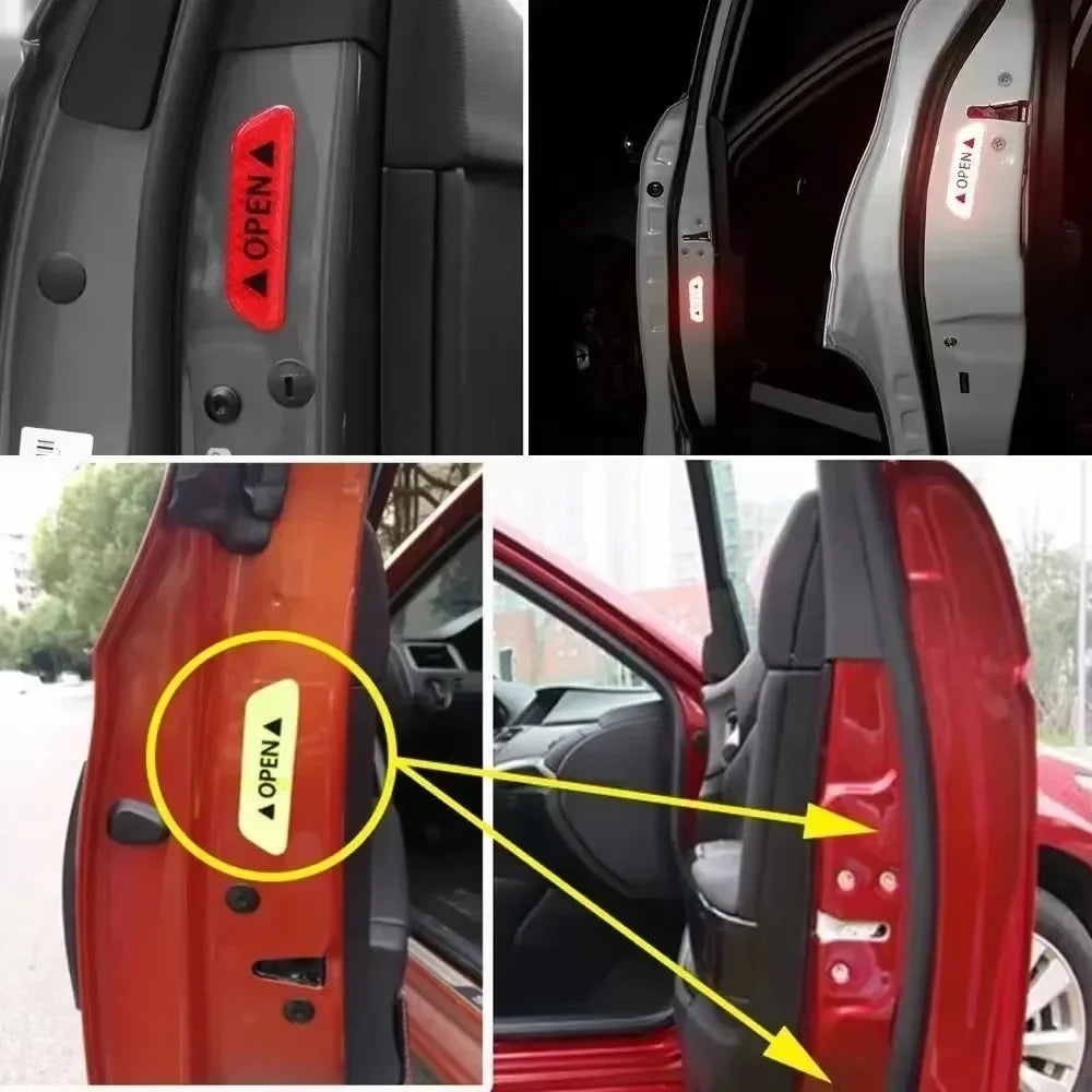 4PCS Reflective Car Door Sticker Safety Opening Warning Reflector Tape