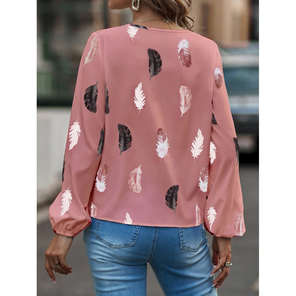 Fashion Woman Blouse Shirts For Women Stylish Top long Sleeve Feather