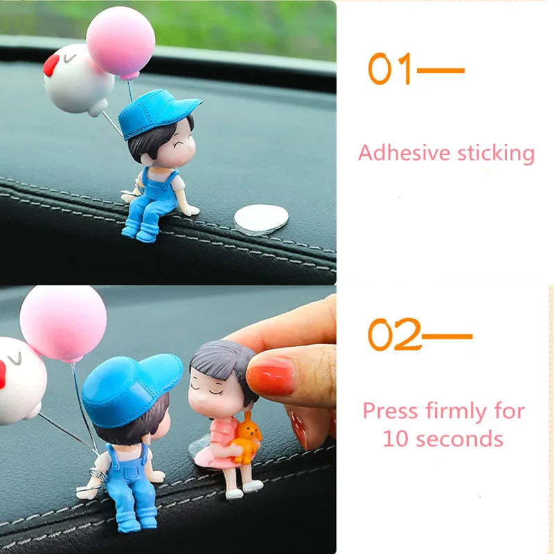 Car Ornaments Cute Cartoon Couples Action Figure Figurines Balloon